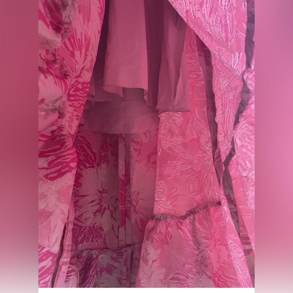 Dessy Collection CAT EYE CORSET HIBISCUS PINK FLORAL JACQUARD HIGH LOW Dress 6R - Picture 6 of 12